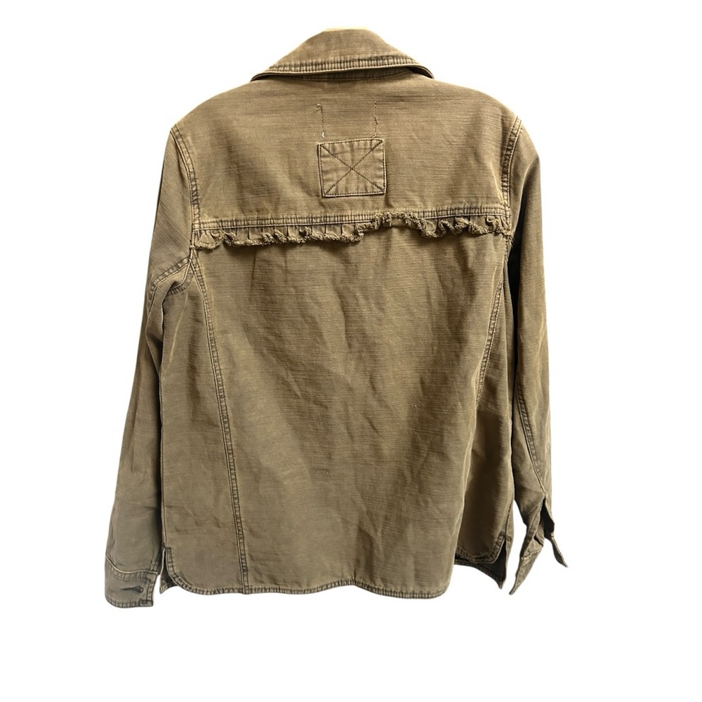 ANTHROPOLOGIE by Anthropologie Green Field Utility Jacket Size Med Ruffle Cotton - Picture 2 of 7